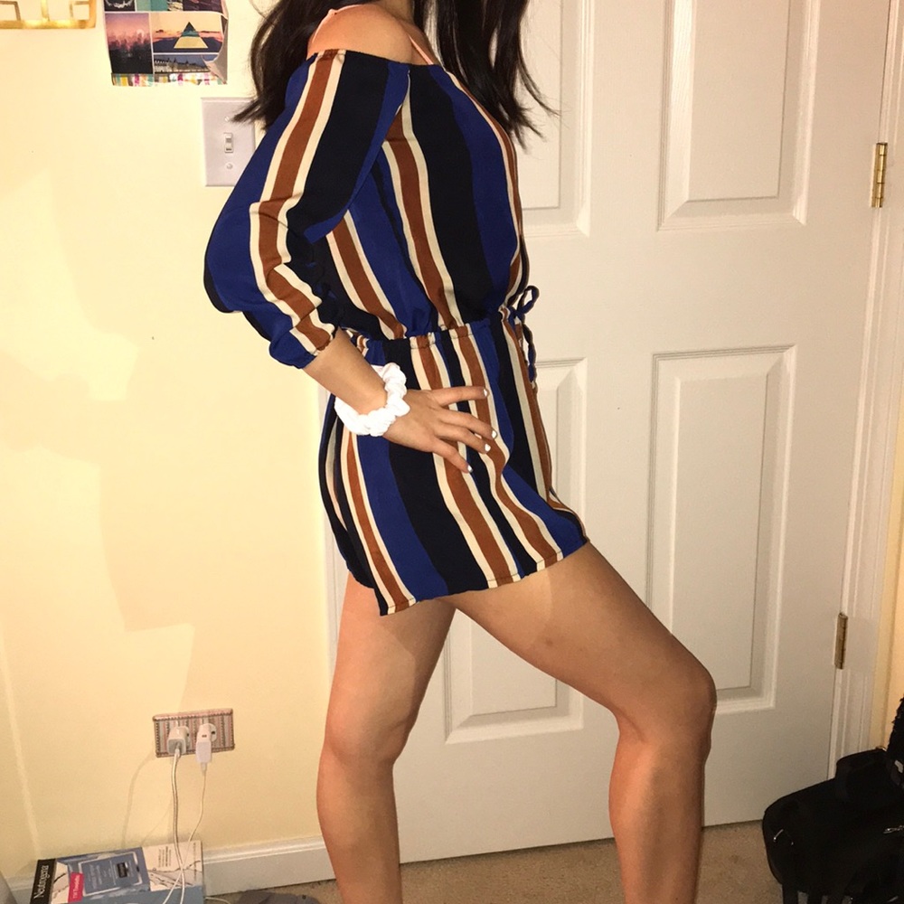 Striped off the shoulder romper